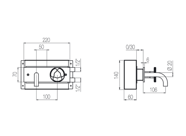  Vòi chậu lavabo gắn tường 2 lỗ dài 100mm bằng stainless steel Kàto - KAN20 