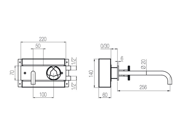  Vòi chậu lavabo gắn tường 2 lỗ dài 250mm bằng stainless steel Kàto - KAN22 