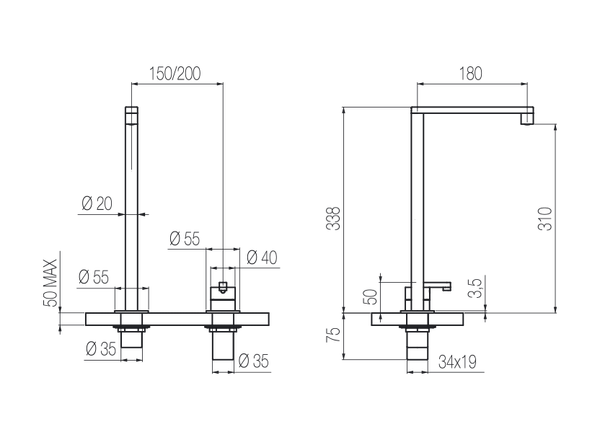  Vòi chậu lavabo xoay 2 lỗ cao 330mm bằng stainless steel Kira - KIR33 