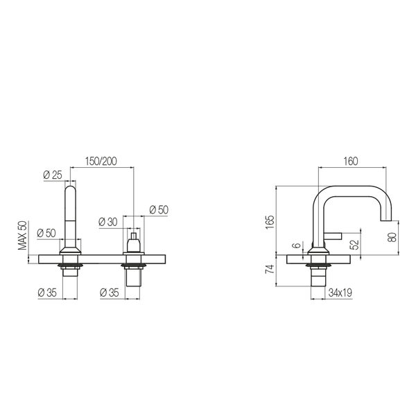  Vòi chậu lavabo 2 lỗ cao 160mm bằng đồng Koè - KOE7 