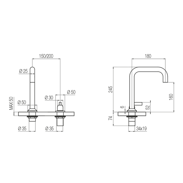  Vòi chậu lavabo 2 lỗ cao 240mm bằng đồng Koè - KOE8 