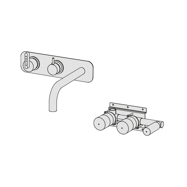  Vòi bồn tắm gắn tường 3 lỗ 2 đầu ra dài 240mm bằng đồng Koè - KOE82 