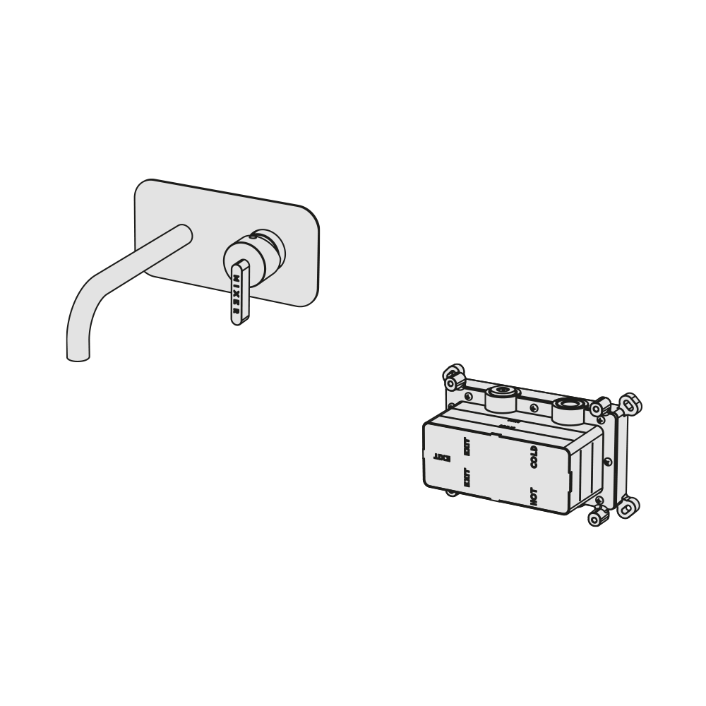 Vòi chậu lavabo gắn tường 2 lỗ dài 190mm bằng đồng Koè - KOE88 