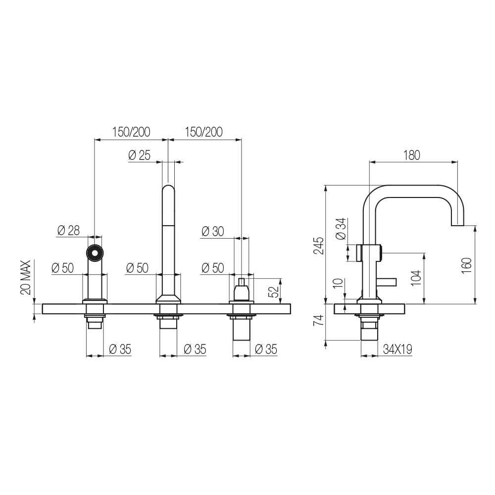  Vòi bếp rửa chén bát 3 lỗ bằng đồng Koè - KT37 