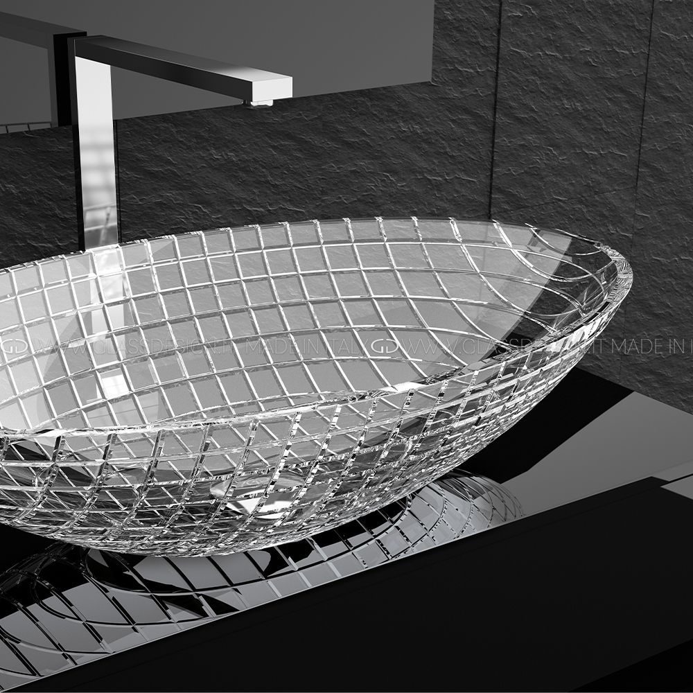  Chậu Lavabo Pha Lê Luxor Oval Clear / Chrome 