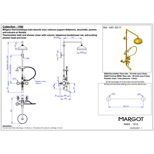  Sen cây và vòi bồn tắm điều chỉnh nhiệt độ bằng đồng Série 1900 - M01-3311T 