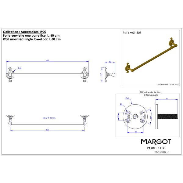  Thanh treo khăn tắm 600mm bằng đồng Série 1900 - M01-508 