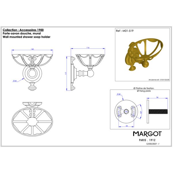  Khay đựng xà bông tắm treo tường bằng đồng Série 1900 - M01-519 