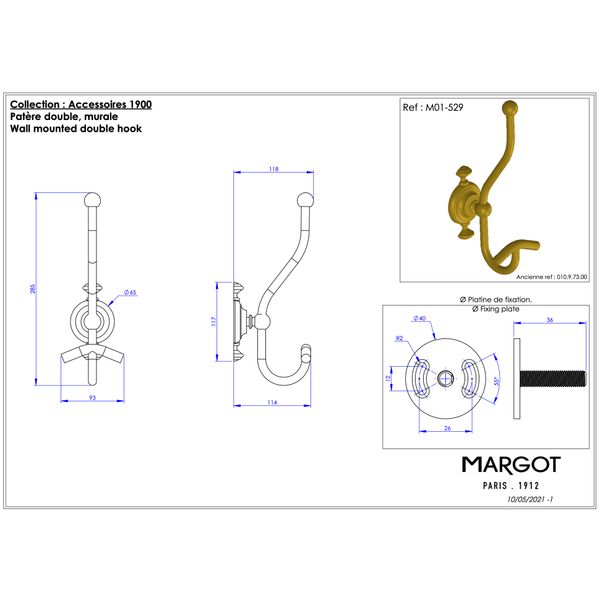  Móc đôi treo quần áo phòng tắm bằng đồng Série 1900 - M01-529 