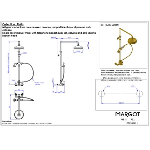  Sen cây có vòi sen cầm tay bằng đồng Thétis Cross Handles - M02-2204M 