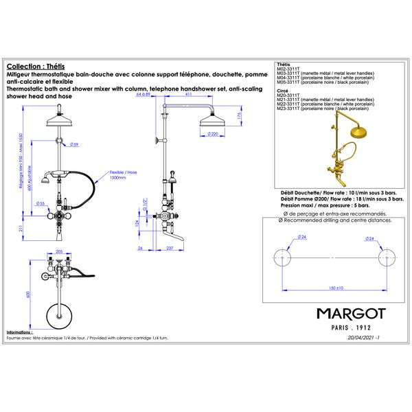  Sen cây và vòi bồn tắm điều chỉnh nhiệt độ bằng đồng Thétis Cross Handles - M02-3311T 