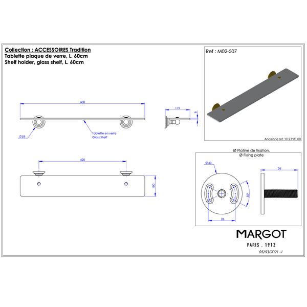  Kệ kính phòng tắm dài 60cm Thétis Cross Handles - M02-507 