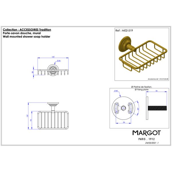  Khay đựng xà bông tắm treo tường bằng đồng Thétis Cross Handles - M02-519 