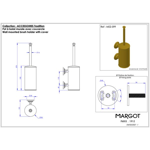  Cọ chà vệ sinh toilet treo tường bằng đồng Thétis Cross Handles - M02-599 