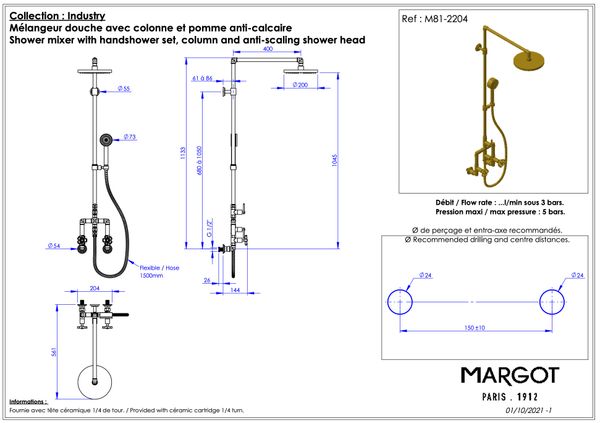 Vòi sen gắn tường bằng đồng Industry - 2204 
