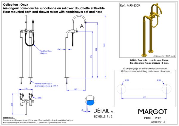  Vòi bồn tắm gắn sàn bằng đồng M90 Onyx - 3309 