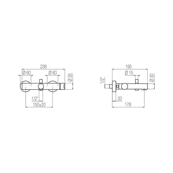  Vòi bồn tắm gắn tường 2 lỗ với vòi sen cầm tay dài 170mm bằng đồng Macò - MAC22 