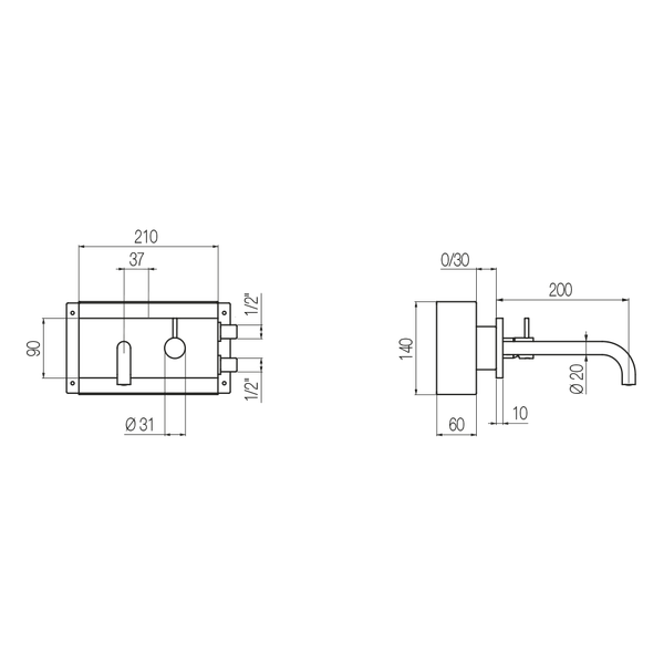  Vòi chậu lavabo gắn tường dài 200mm bằng đồng Minimè - MME11 