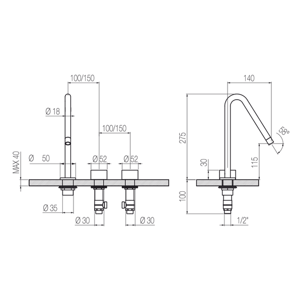  Vòi chậu lavabo 3 lỗ cao 275mm bằng đồng Minimè - MME13 
