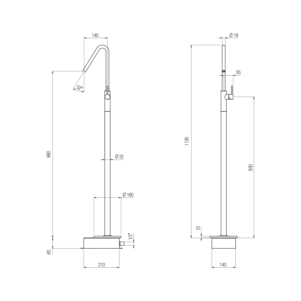  Vòi chậu lavabo chân dài gắn sàn bằng đồng Minimè - MME19 