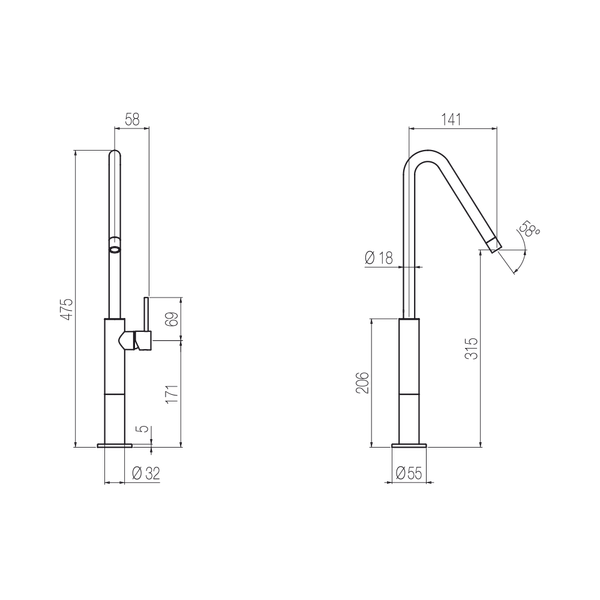  Vòi chậu lavabo cao 475mm bằng đồng Minimè - MME51 