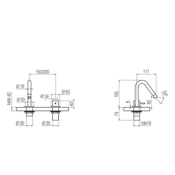  Vòi chậu lavabo 2 lỗ cao 155mm bằng đồng Minimè - MME7 