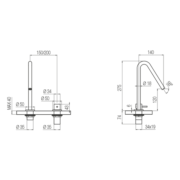  Vòi chậu lavabo 2 lỗ cao 275mm bằng đồng Minimè - MME8 