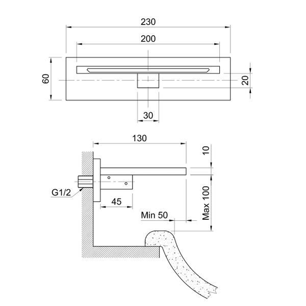  Vòi chậu rửa mặt gắn tường 130mm bằng đồng Orizzonti - OZT12X20B-TXT142C 
