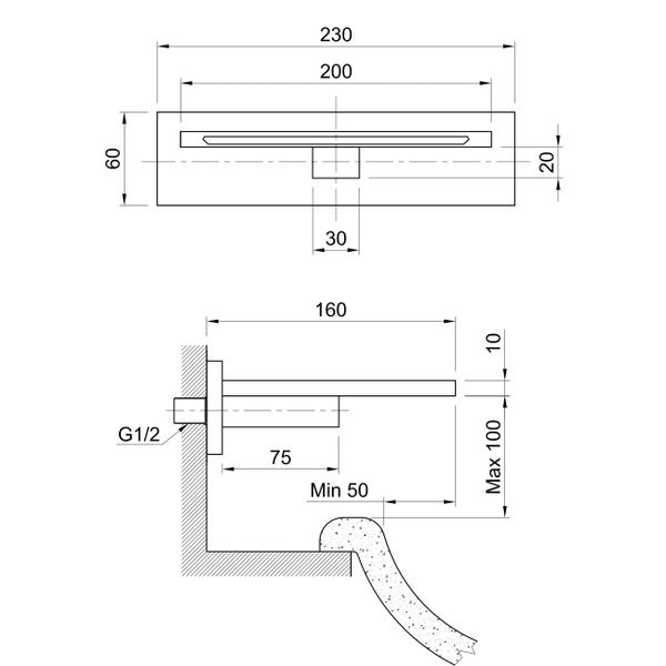  Vòi chậu rửa mặt gắn tường 160mm bằng đồng Orizzonti - OZT15X20B-TXT142C 
