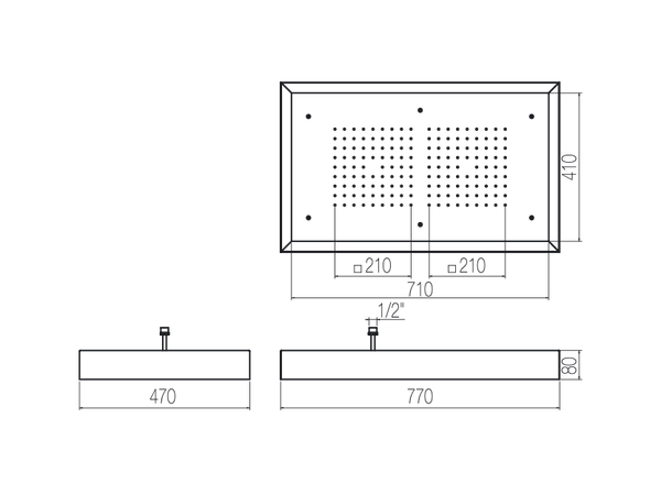  Bát sen sắc ký trị liệu chữ nhật âm trần 770x470 mm 01 chức năng phong cách spa Radomonte Wellness stainless steel - PIA24 