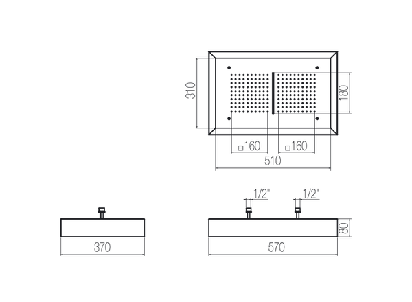  Bát sen sắc ký trị liệu chữ nhật âm trần 570x370 mm 02 chức năng phong cách spa Radomonte Wellness stainless steel - PIA25 