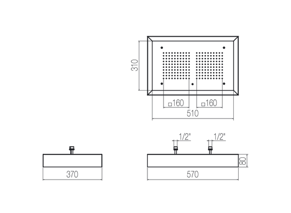  Bát sen sắc ký trị liệu chữ nhật âm trần 570x370 mm 01 chức năng phong cách spa Radomonte Wellness stainless steel - PIA26 