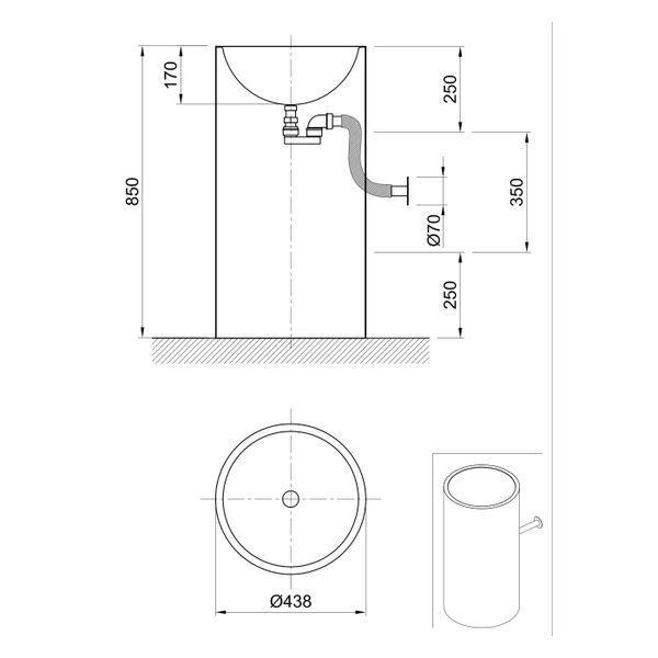  Chậu lavabo chân dài bằng đồng, thoát ngang - PIL90SAMR 
