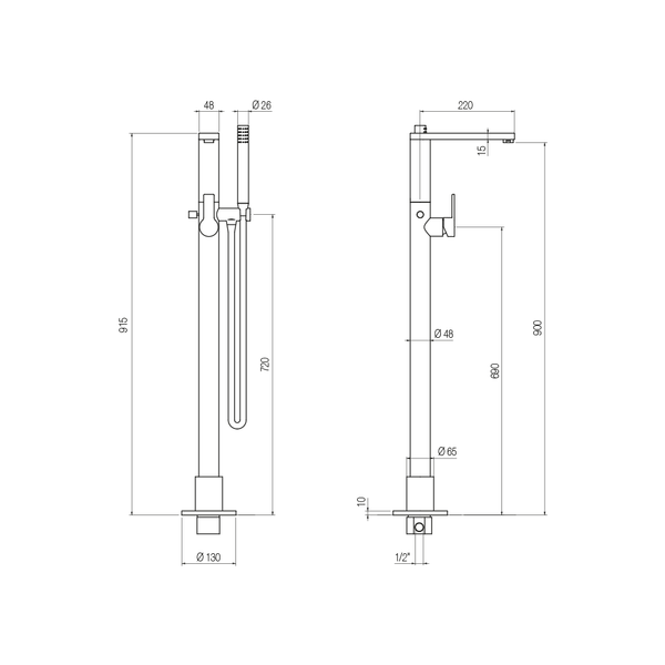  Vòi bồn tắm gắn sàn với vòi sen cầm tay bằng đồng Macò - PVM1 