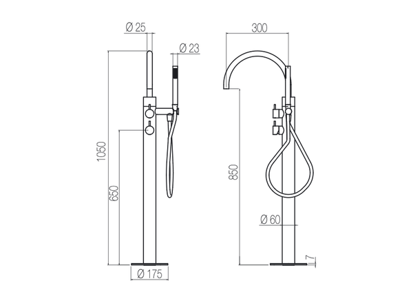  Vòi bồn tắm gắn sàn thân to ø60mm có vòi sen cầm tay bằng stainless steel Toki - PVN99 