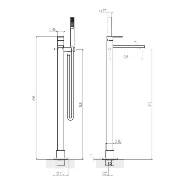  Vòi bồn tắm gắn sàn có vòi sen cầm tay bằng đồng Hito Cinquantuno - PVQ1 