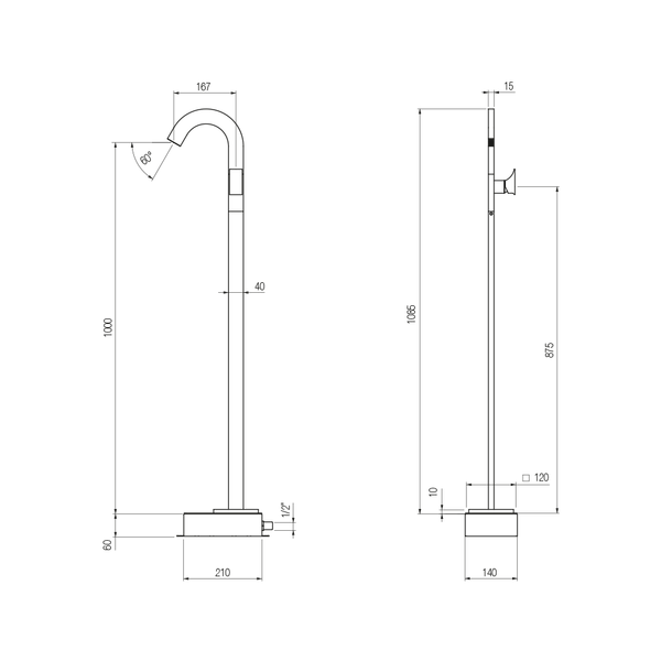  Vòi chậu lavabo chân dài gắn sàn cao 1060mm bằng đồng Rajia - RAJ19 