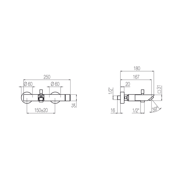  Vòi bồn tắm có vòi sen cầm tay gắn tường bằng đồng Rajia - RAJ22 