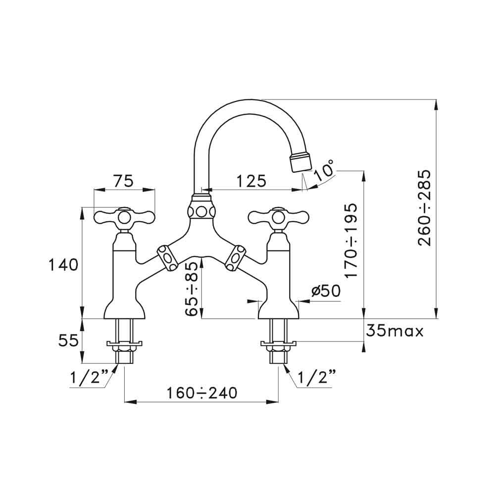  Vòi chậu lavabo cổ điển 2 lỗ bằng đồng Roma - 3215 
