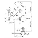  Vòi chậu lavabo cổ điển 2 lỗ bằng đồng Roma - 3215-351 