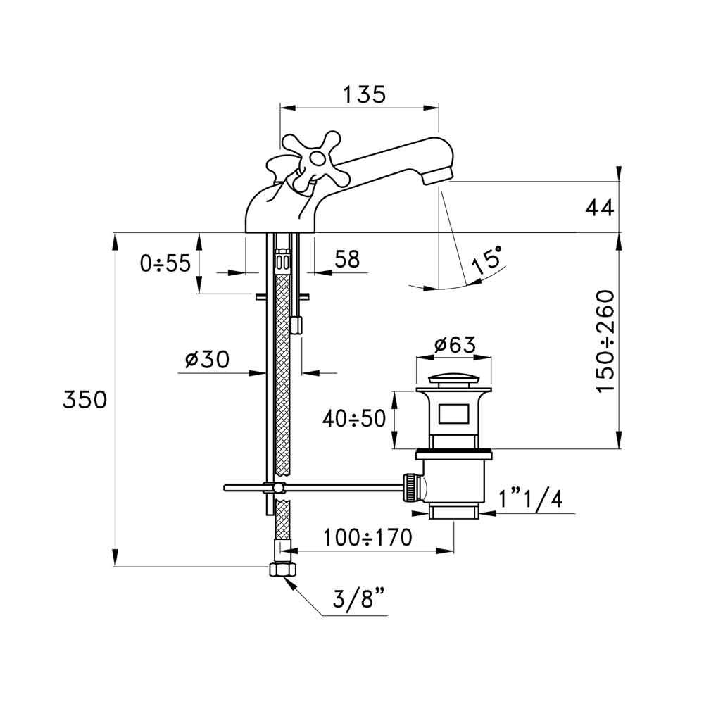  Vòi chậu lavabo cổ điển bằng đồng Roma - 3219 