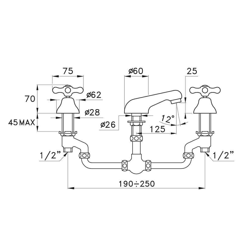  Vòi chậu lavabo 3 lỗ cổ điển bằng đồng Roma - 3222 