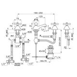  Vòi chậu lavabo 3 lỗ cổ điển bằng đồng Roma - 3224TC 