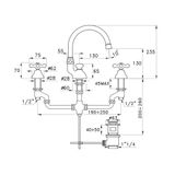  Vòi chậu lavabo 3 lỗ cổ điển cao 235mm bằng đồng Roma - 3225 
