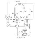  Vòi chậu lavabo 3 lỗ cổ điển cao 235mm bằng đồng Roma - 3226 