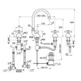  Vòi chậu lavabo 3 lỗ cổ điển cao 235mm bằng đồng Roma - 3226TC 