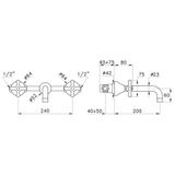  Vòi chậu lavabo gắn tường dài 200mm cổ điển bằng đồng Roma - 3861 