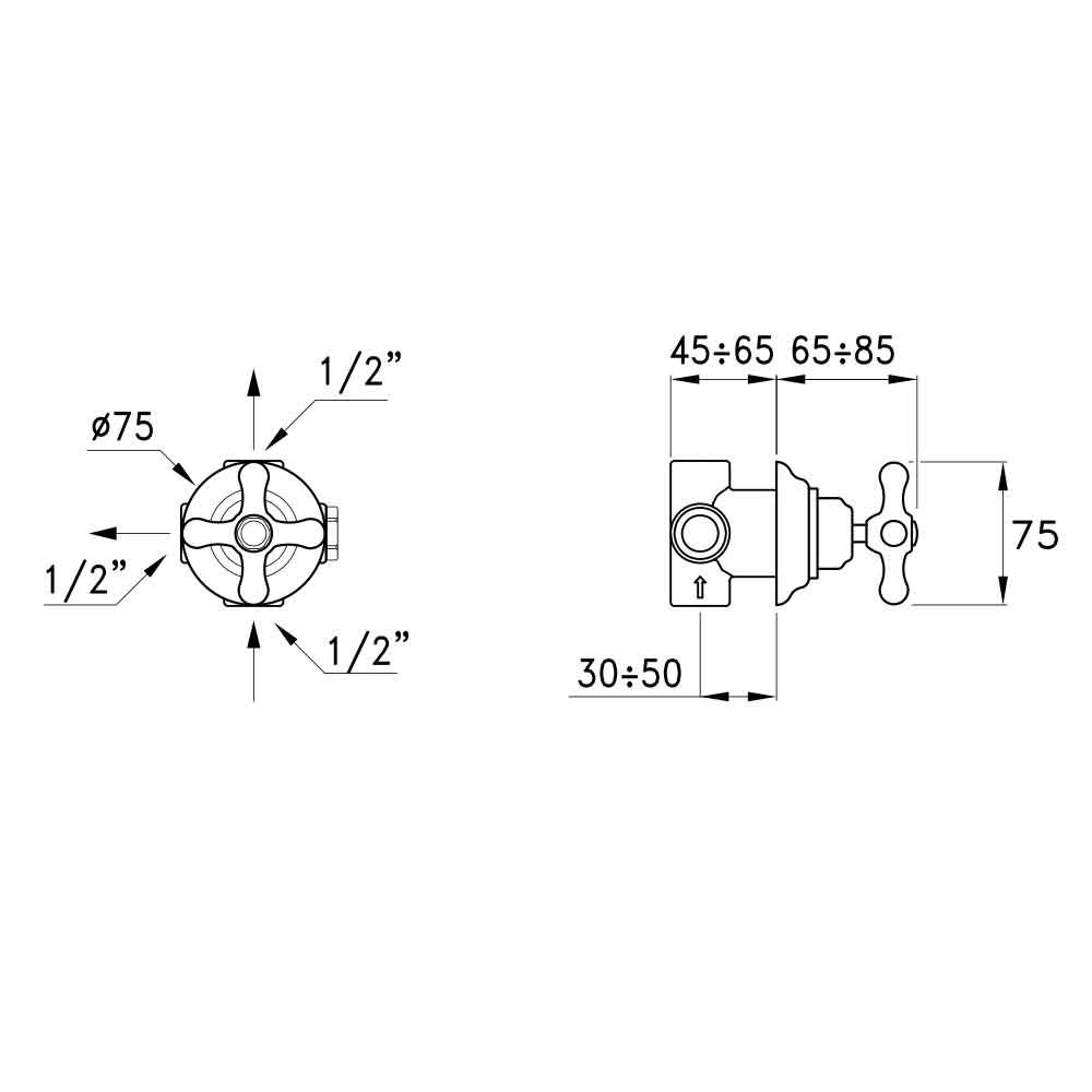  Shower Kit - Valve hai đầu ra gắn tường cổ điển bằng đồng Roma - 0/153 