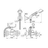  Vòi bồn tắm gắn tường có sen cầm tay cổ điển bằng đồng Roma - 3267-305-6 