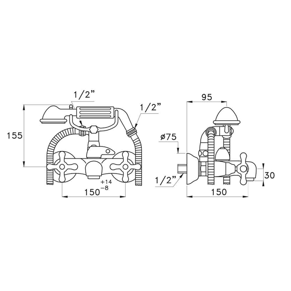  Vòi bồn tắm gắn tường có sen cầm tay cổ điển bằng đồng Roma - 3267-306 